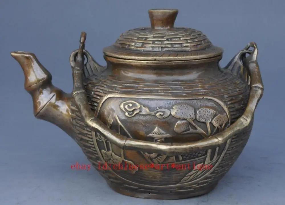 Китайский древний латунный ручной резной чайник для мужчин и сосны w daming Mark|brass