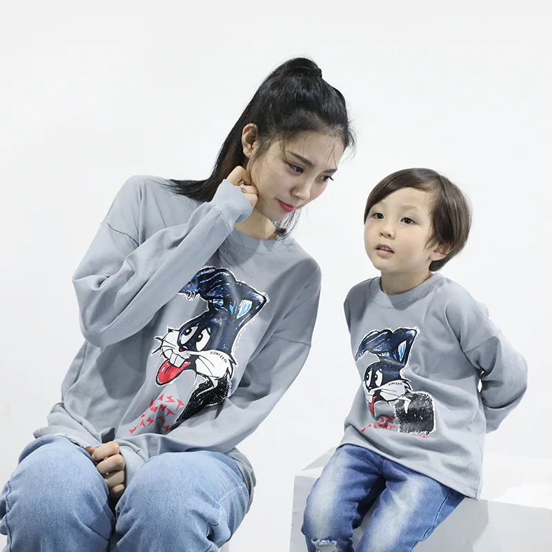 Mother and Baby Girl Clothes Rabbit Sweater Autumn Long Sleeve Mom Girls Family Matching Outfits | Мать и ребенок