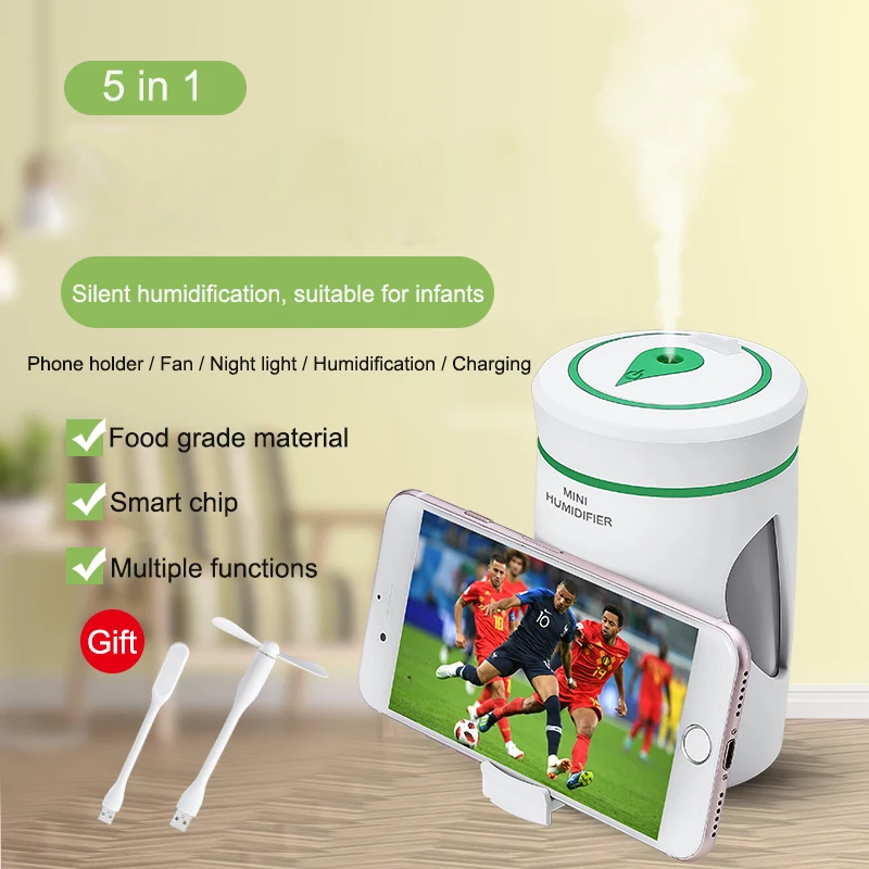 Креативный увлажнитель воздуха 5 в 1 с держателем на мобильный телефон светильник