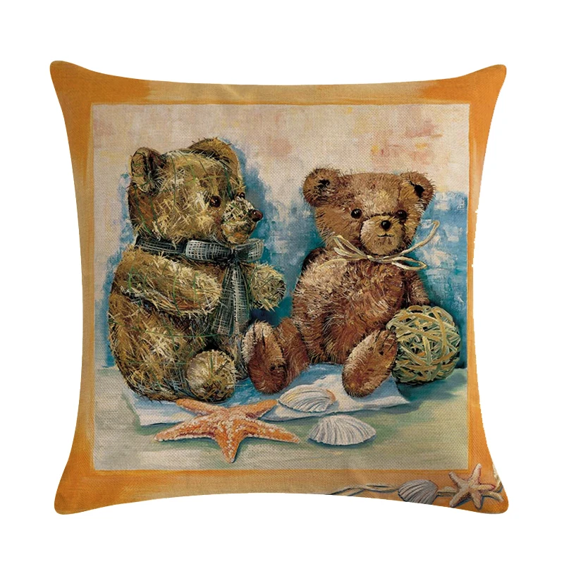 45*45 см с рисунком медведя из мультфильма хлопок лен наволочка для подушки