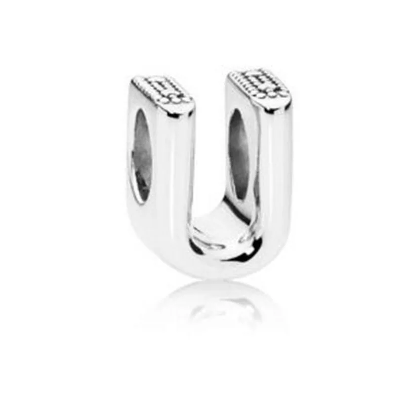 DINGLLY 2 шт./лот 925 Мода серебро 26 букв Бусины Подходят Pandora инициалы пара любовь дружба ожерелья браслеты - Цвет: U