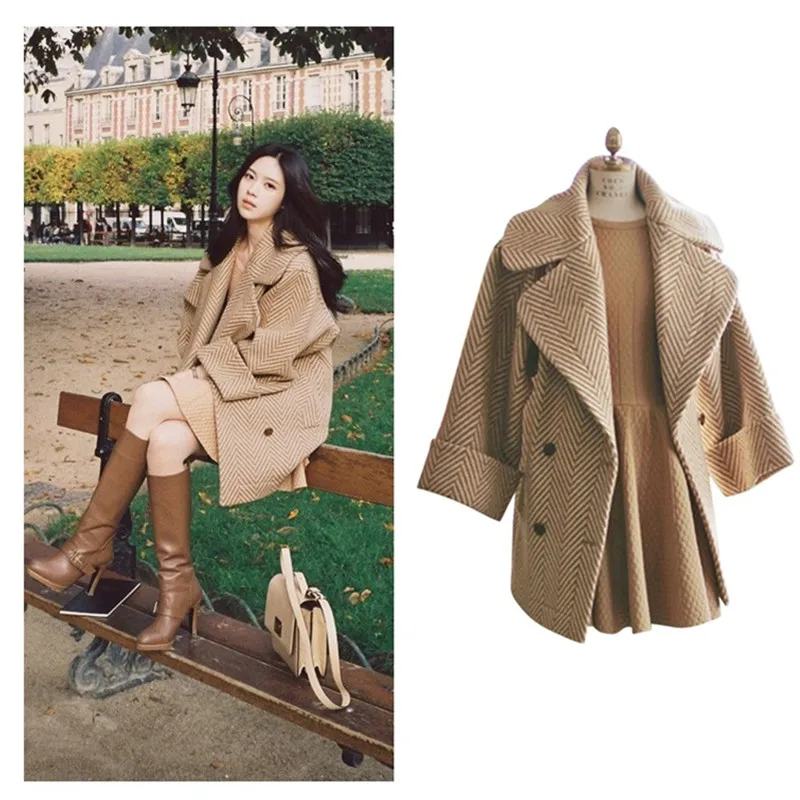 Женское шерстяное пальто большого размера элегантное тонкое кашемировое в