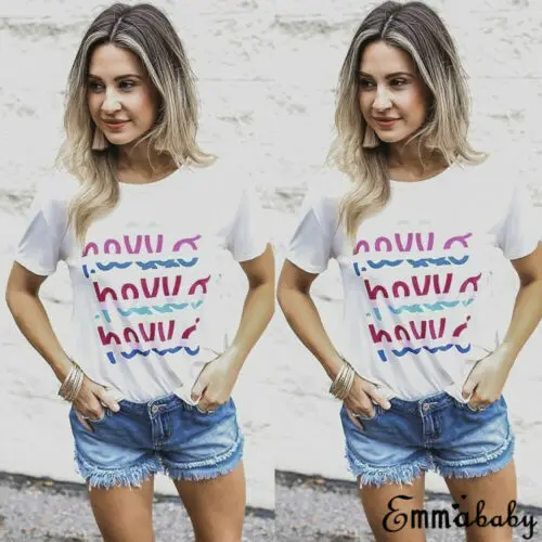 

2019 Summer Womens Casual Tops T Shirt Short Sleeve Crew Neck T-Shirt Ladies