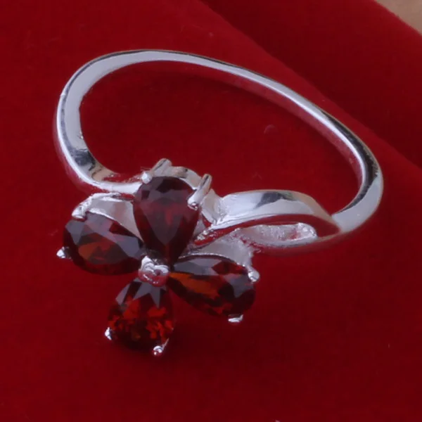 Мужское и женское кольцо из серебра 925 пробы с темно-красным цветком