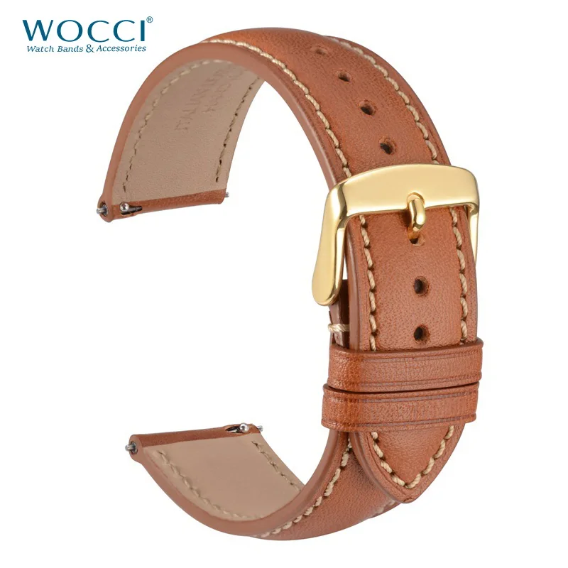 Ремешок для часов WOOCI из натуральной кожи 18 мм 20 22 коричневый черный с отстрочкой