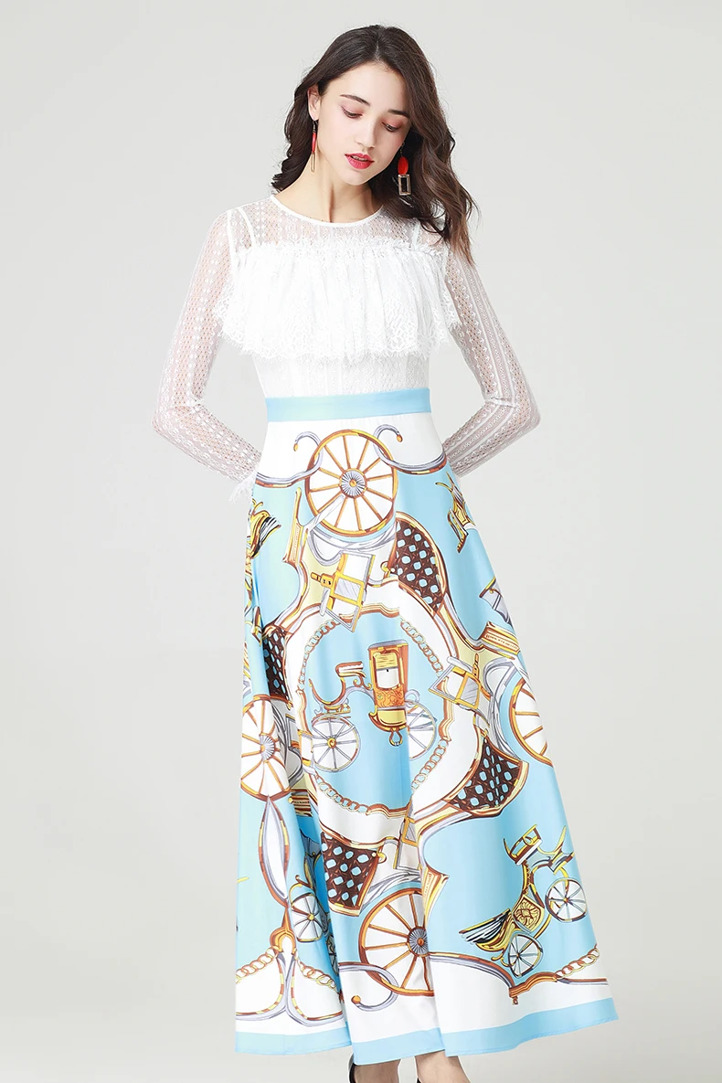 Новое поступление 2019 женское платье с круглым вырезом длинными расклешенными