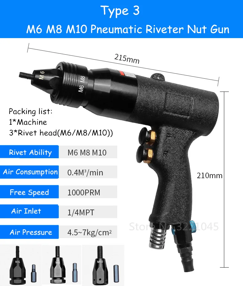M6 M8 M10 M3/M4/M5/M6/M8/M10/M12 пневматический клепальный пистолет Тяговая гайка Автоматический Пневматический клепальщик гайка инструмент - Цвет: M6 M8 M10