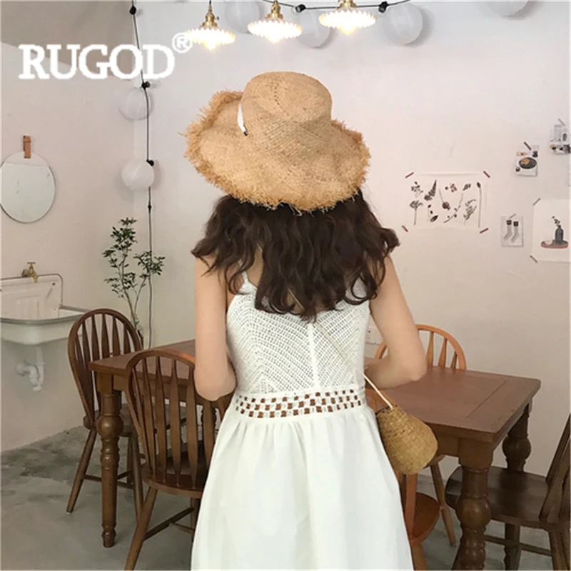 Женское ажурное платье RUGOD однотонное лоскутное длинное на тонких бретельках с
