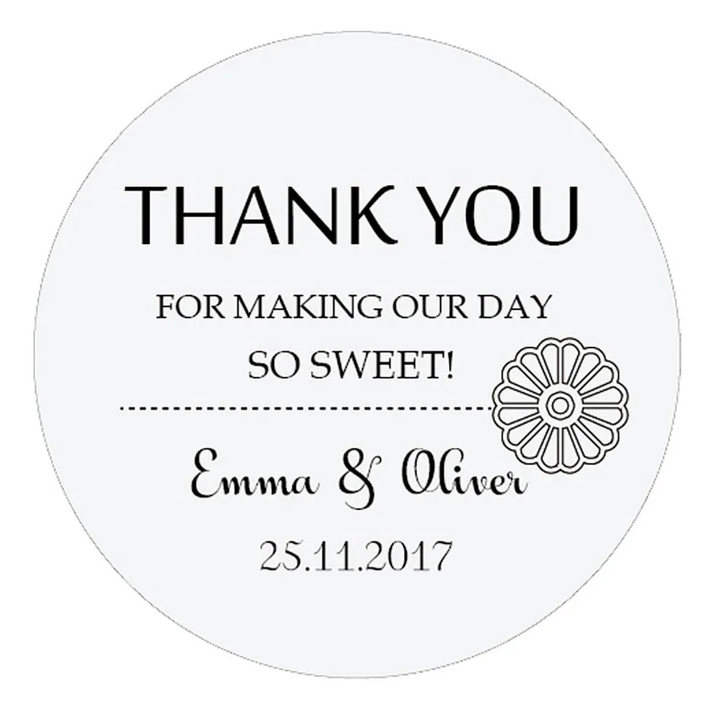 

DouxArt 100 Pieces Custom Personalized, Wedding Stickers, 40mm THANK YOU Flowers Wedding Communion Invitations Gift Label P036
