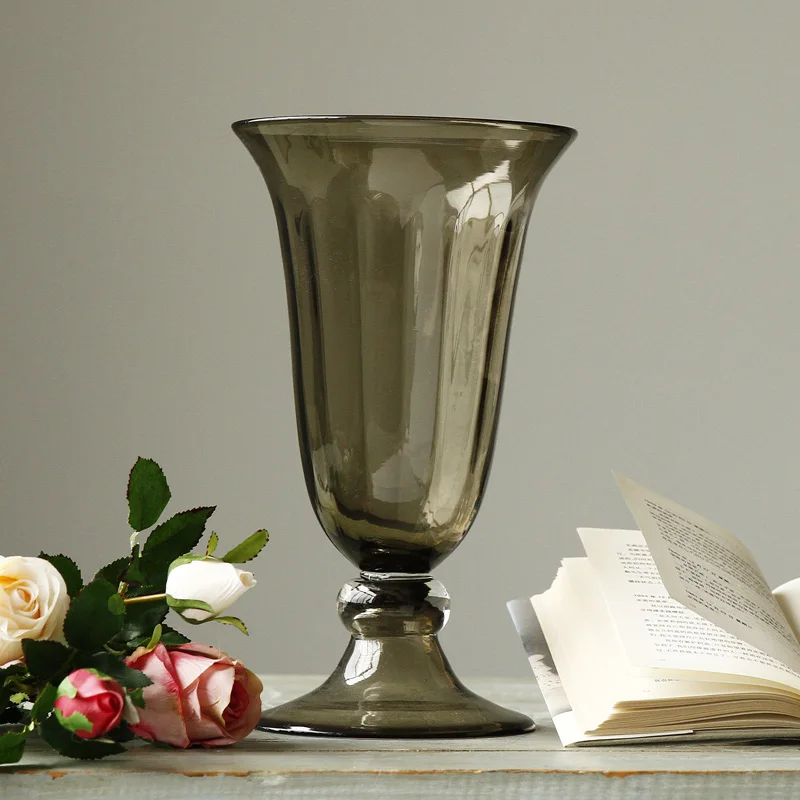 

Modern minimalist fashion luxury living room table smoked glass vase Home Furnishing Decor ornaments bag mail