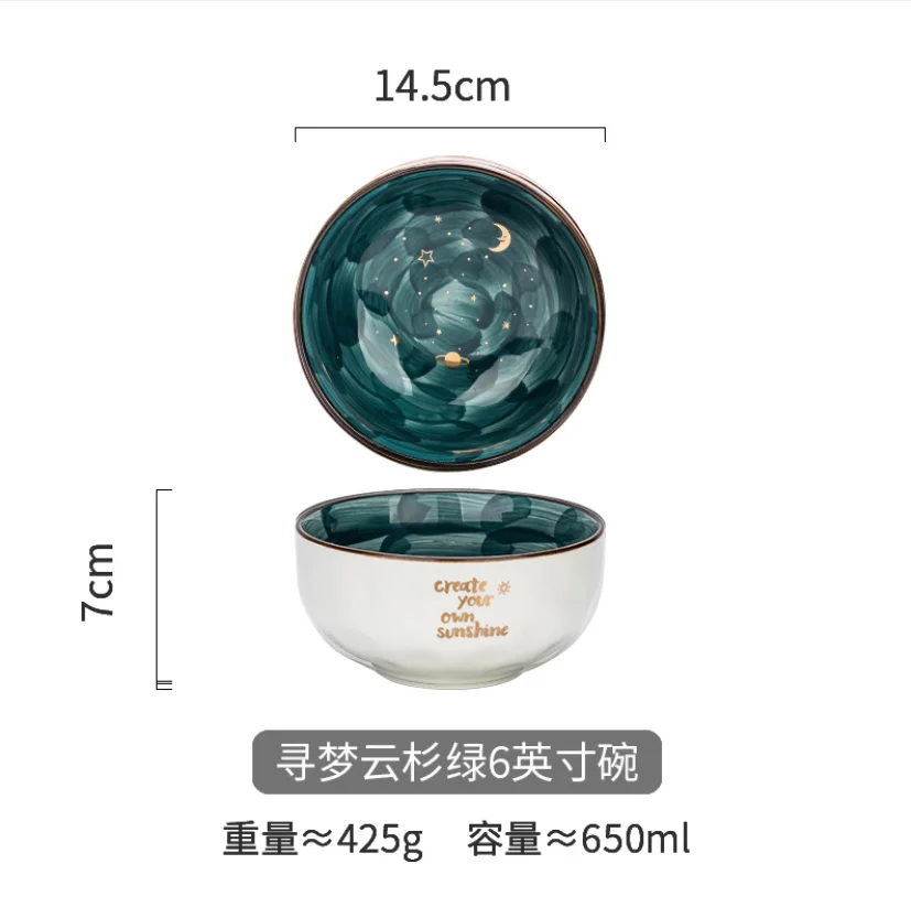 6 Inches Ceramic Bowl Salad Breakfast Oatmeal Bowls Starry Cute Bowls Home Noodle Soup Bowl Tableware For Kitchen Supplies