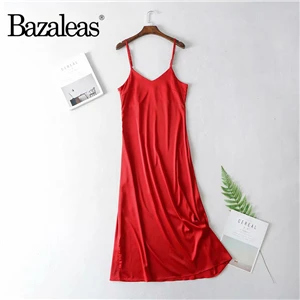 Bazaleas тонкое атласное гладкое платье vestidos модное летнее платье как шелк винтажное длинное платье на тонких бретелях Прямая - Цвет: J11 red