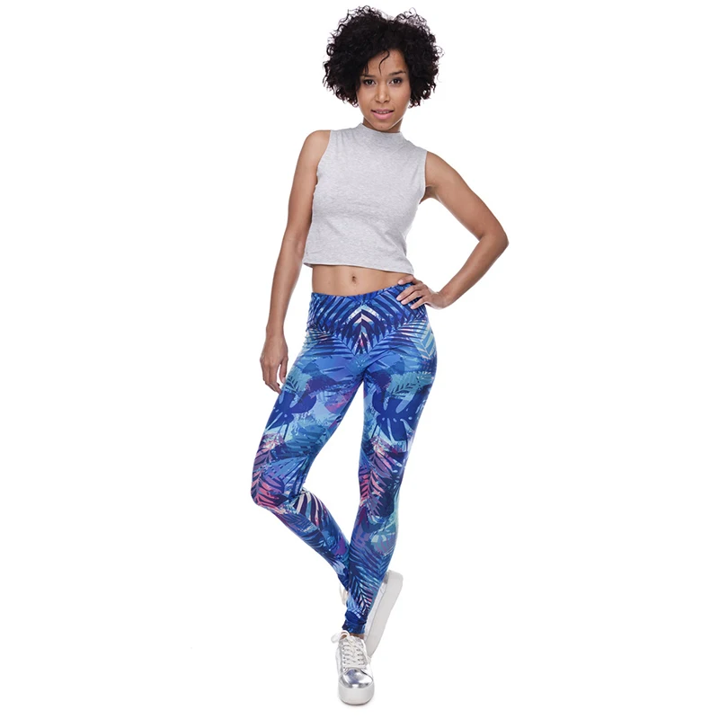 Модные леггинсы с тропическими листьями женские цифровым 3D принтом высокой
