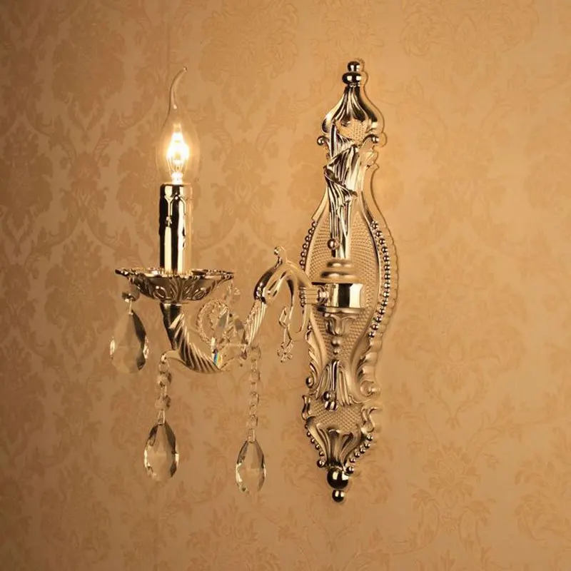Европейский резной светильник из сплава прозрачный кристалл настенный для