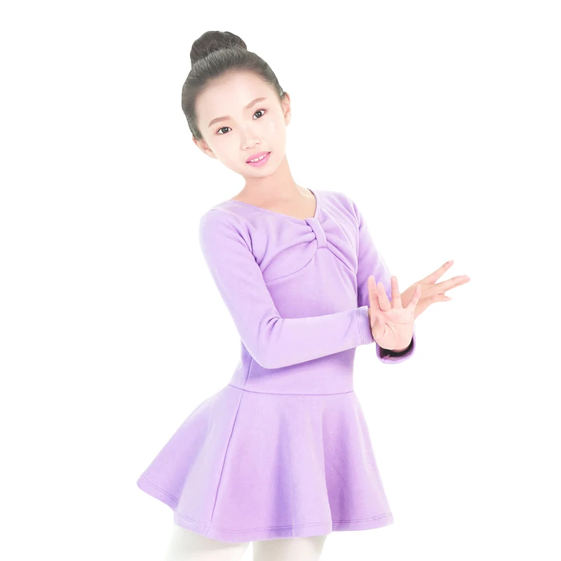 New Children Dance Clothing Plus Velvet Thickening Ballet Skirt Girls Practice Clothes Long-sleeve Dress | Тематическая одежда и