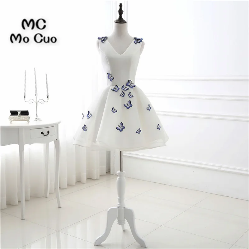 2017 г. Модное платье для встречи на родину короткое выпускного с аппликациями