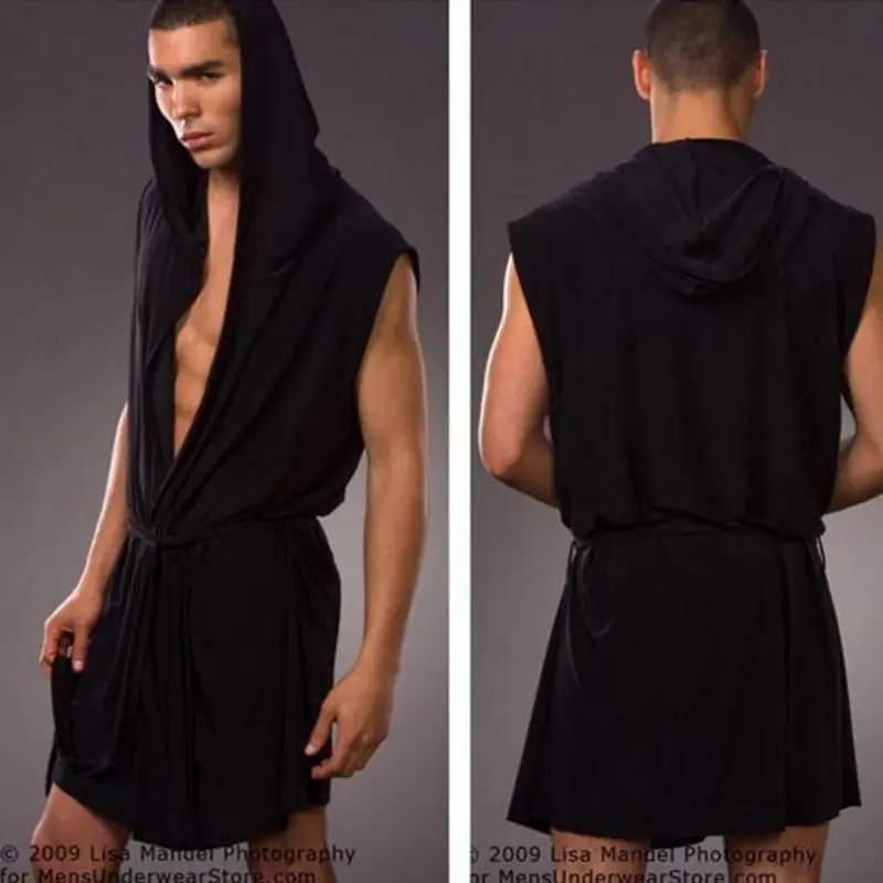 Men's robes set comfortable casual bathrobes sleeveless Viscose sexy Hooded robe homewear mens sleepwear lounge clothes briefs