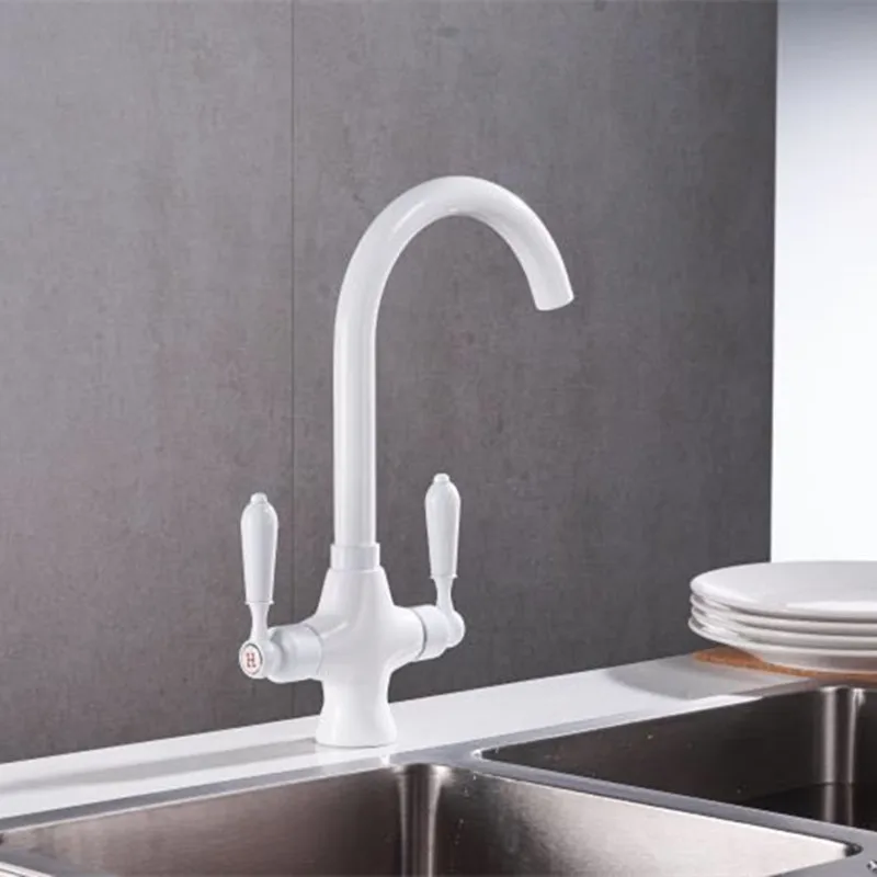 Смеситель кухонный черный с двойной ручкой кран для раковины горячей и холодной