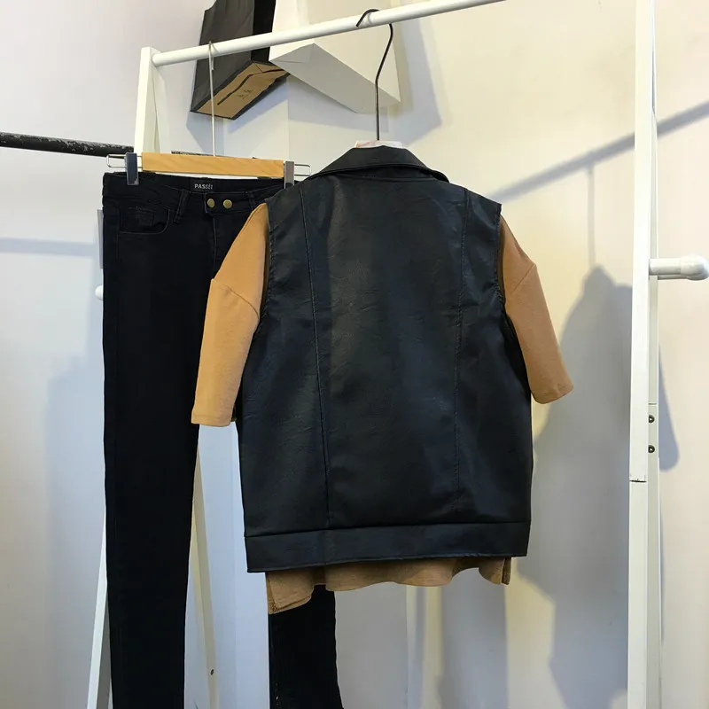 Демисезонный жилет из искусственной кожи Для женщин куртка без рукавов дамы