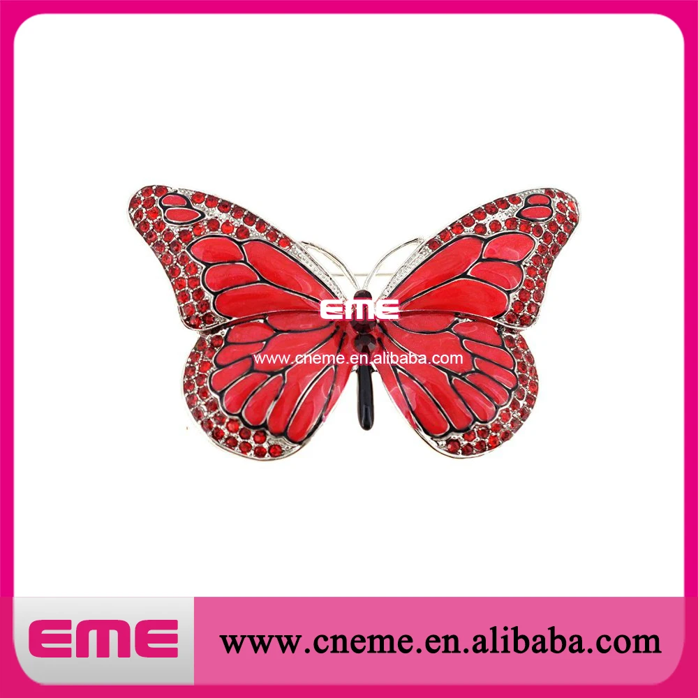 Мода 100 шт./лот Красной Эмалью Кристалл Бабочка Контактный Брошь Для Бесплатной