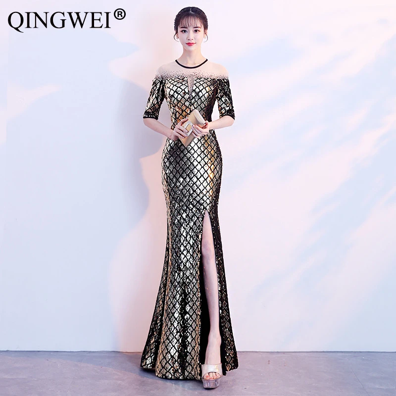QINGWEI женские 2019 новые стильные банкетные элегантные длинные пикантные Летние