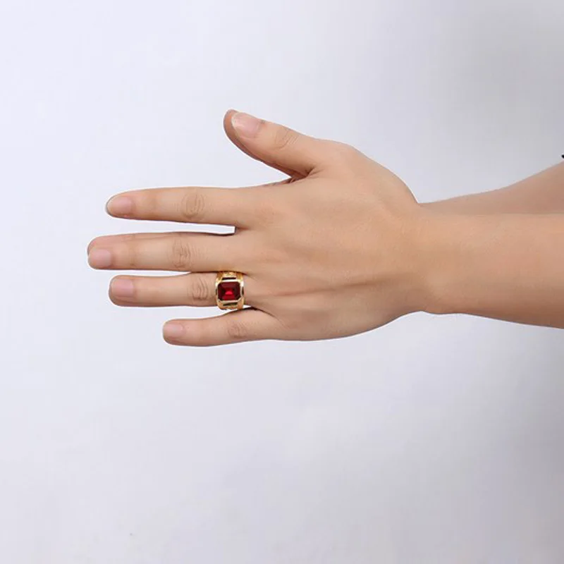 RC-183 Vintage Dragon Design Titanium Steel Couple Ring Cool Men Women Gold Color Blue Red Shiny Rhinestone Wedding | Украшения и