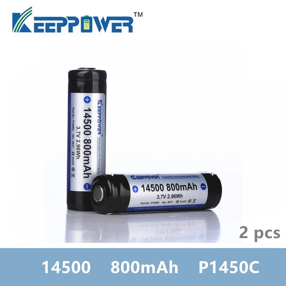 2 шт. KeepPower 14500 800 мАч Защищенный Литий ионный аккумулятор 3 7 в P1450C Прямая поставка