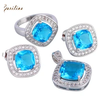 light blue cubic zirconia silver color overlay pendantsringearrings fashion jewelry set size 6 7 8 9 s256