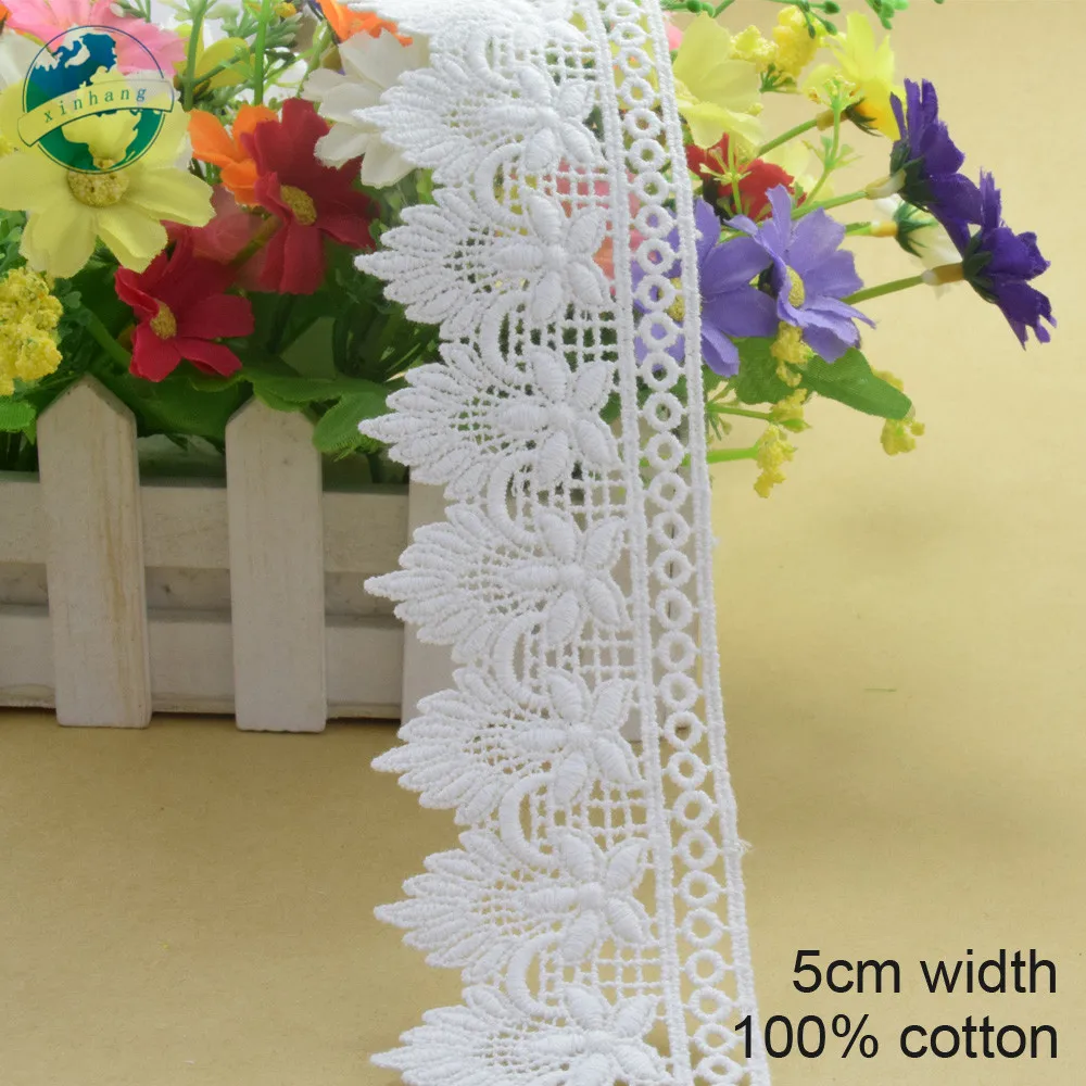 

10yards 5cm white 100% cotton embroidery lace french lace ribbon fabric guipure diy trims warp knitting sewing Accessories#3269