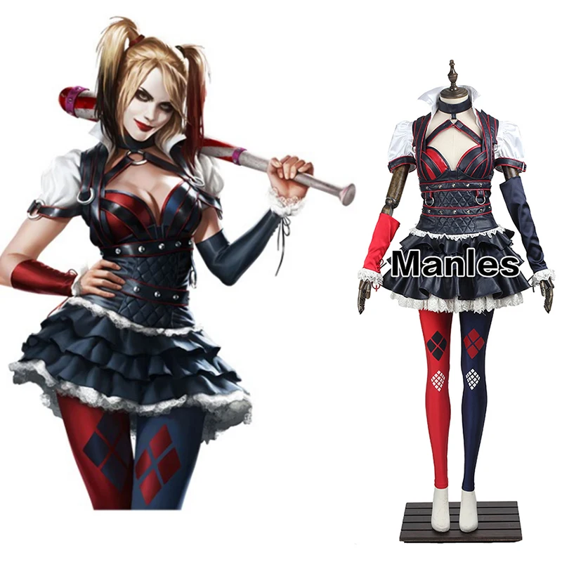 Harley Quinn Costume Cosplay Batman Arkham Knight Costume Fancy Dress Christmas Game Outfit Sexy Clown Suit Adult Women Any Size