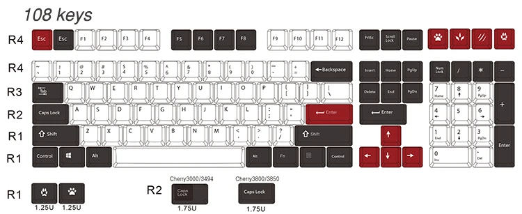 Black Red White 108 Черный/Красный 108 клавиш сублимированный pbt keycap для механической клавиатуры Cherry Filco Ducky keycap Вишневый профиль только keycaps - Цвет: Black Red White 108