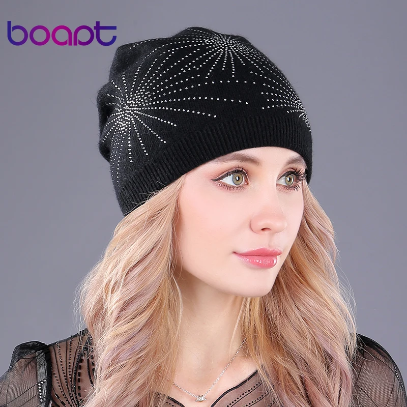 [boapt] бриллиант звезды мягкий шерсть вязаный шапочка тепло толстый головные уборы