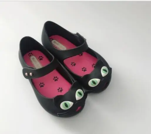 black Mini Melissa/3 цвета; детские сандалии с котами; прозрачные сандалии для девочек; коллекция года; Летние сандалии для девочек; пляжная обувь для малышей; 12-19 см - Цвет: black