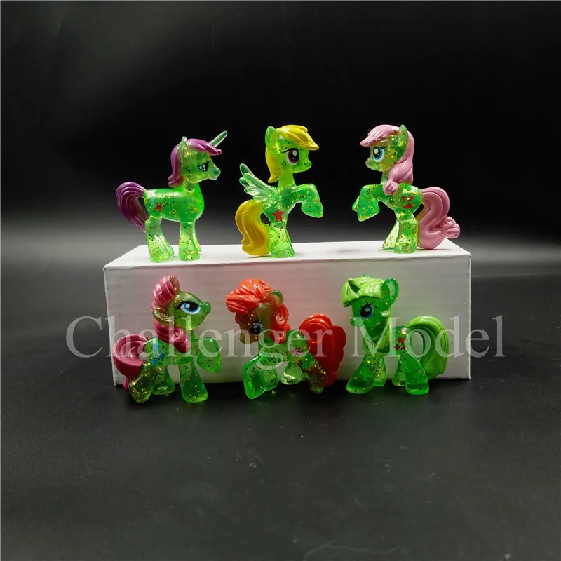 transparent green 6 шт./партия 3-5 см милые ПВХ Единорог Пони принцесса фигурки игрушка кукла земля пони Пегас аликорн летучая мышь фигурка куклы для девочки - Цвет: transparent green