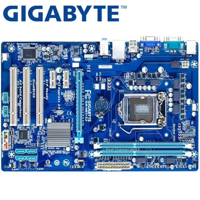 GIGABYTE GA H61 S3 рабочего Материнская плата разъем LGA 1155 i3 i5 i7 DDR3 16G блок питания ATX