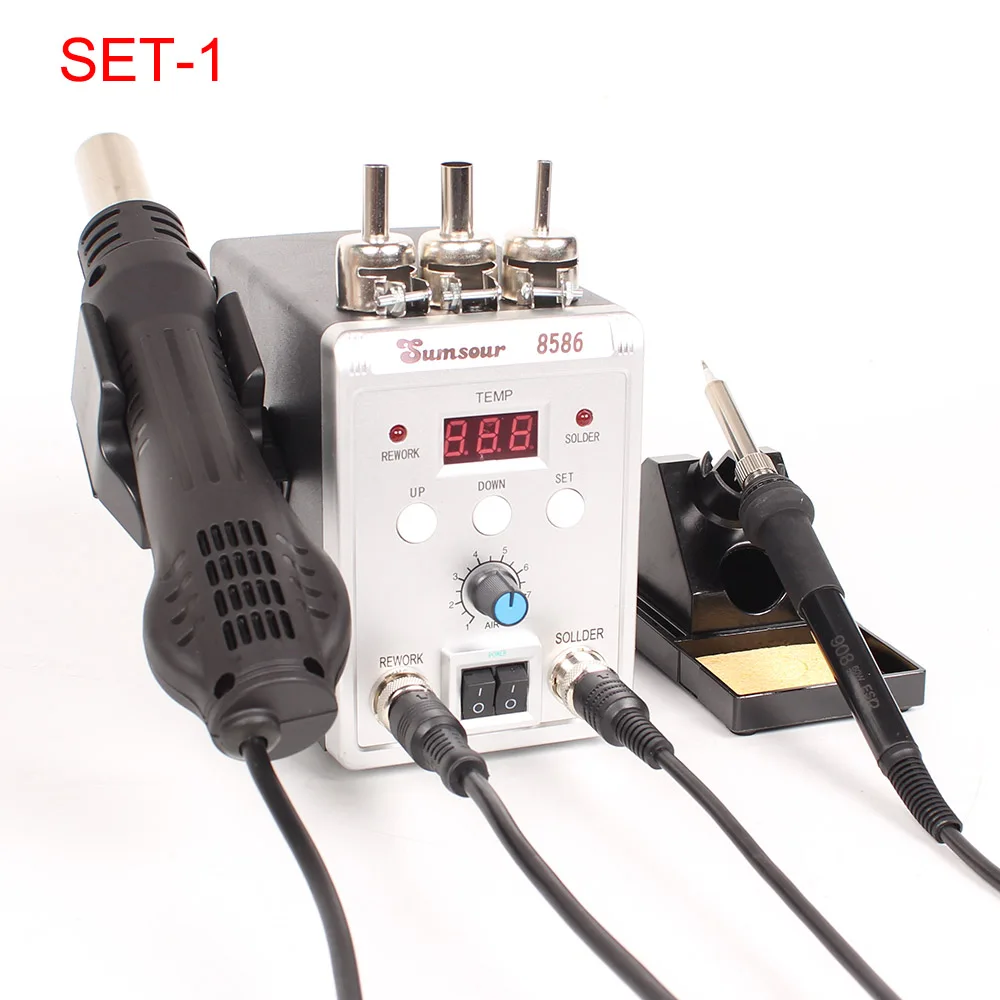 SET-1 Паяльная станция 8586 2в1 Электрический паяльник фена SMD паяльная пайка сварочный аппарат ремонтный набор инструментов - Цвет: SET-1