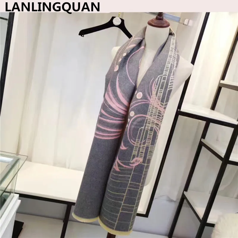 Кашемировый шарф Новинка 2017 зданий зимние теплые матовый двойной жаккард