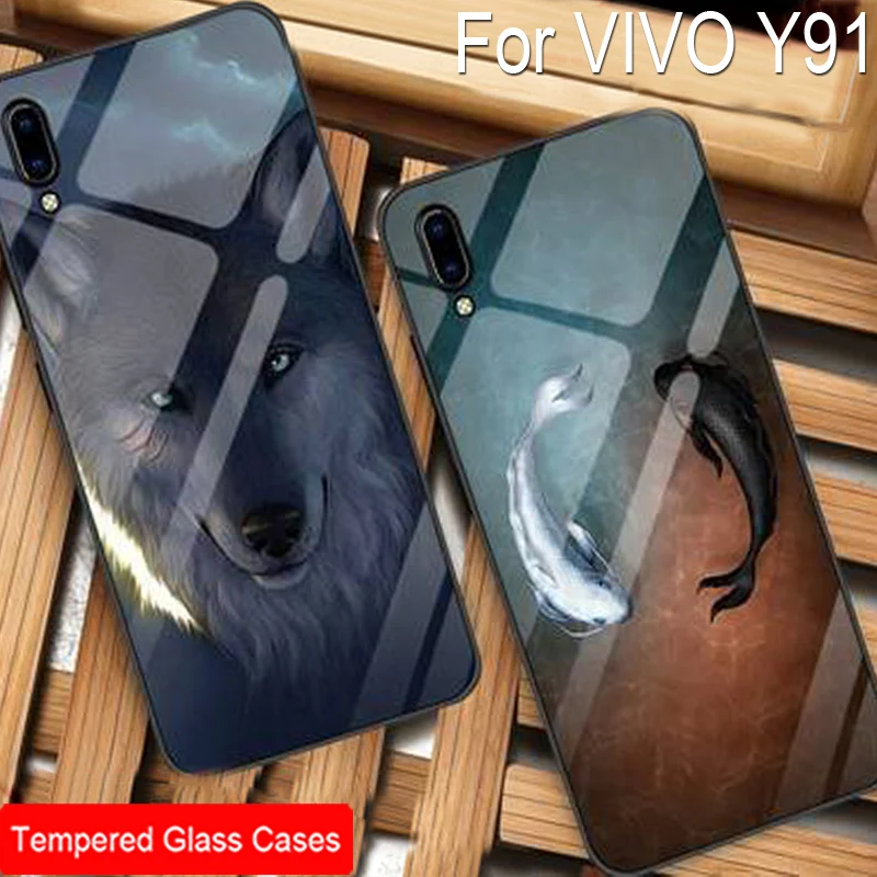 

VIVOY91 Cartoon Tempered Glass Cases Back Cover For VIVO Y91 y91 Shell Silicone Frame Case For VIVO Y 91 Funda Shell Protective