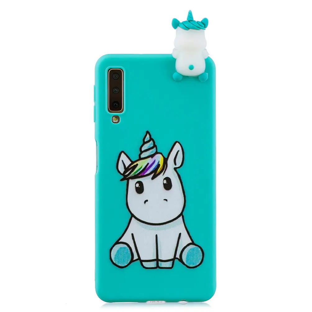 Силиконовый чехол для Samsung Galaxy A7 2018 мягкий из ТПУ с 3D рисунком единорога медведя