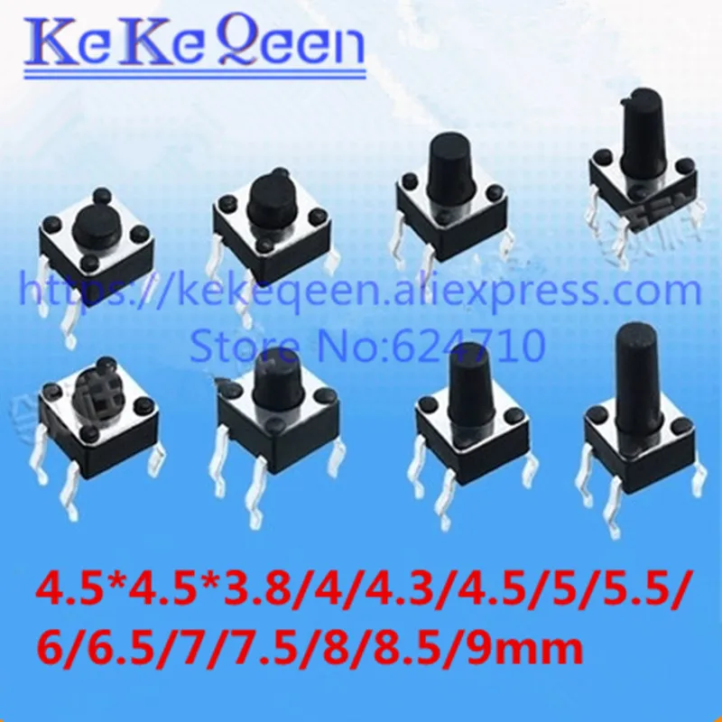 4.5x4.5mm Panel PCB Momentary Tactile Tact Mini Push Button Switch DIP 4pin 4.5x4.5x3.8/4.3/5/6/7/8/9/10 MM 4.5*4.5*3.8MM-9MM