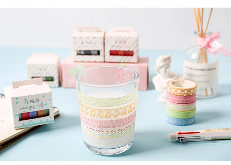 5Pcs/Set Grid Washi Tape Kawaii Decorative Adhesive Tape Thin Striped Masking Tape For Stickers Scrapbooking DIY Stationery Tape