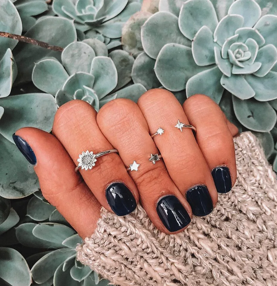 

Vintage Alloy Silver Fingers Rings For Women Simple Flower Opening Ring Party Knuckle Jewelry