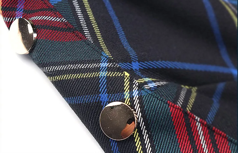 2016 Осенняя модная клетчатая плиссированная приталенная рубашка с воротником