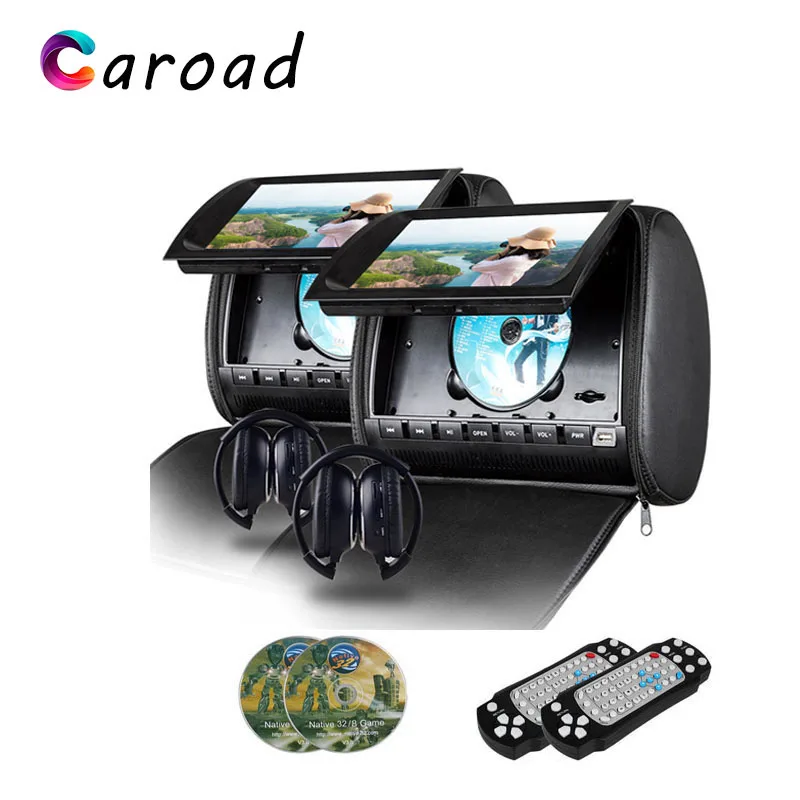 Caroad 2PCS 9 Inch Car Headrest Monitor DVD Video Player 800x480 Zipper Cover TFT LCD Screen With IR FM USB SD Speaker Game | Автомобили и