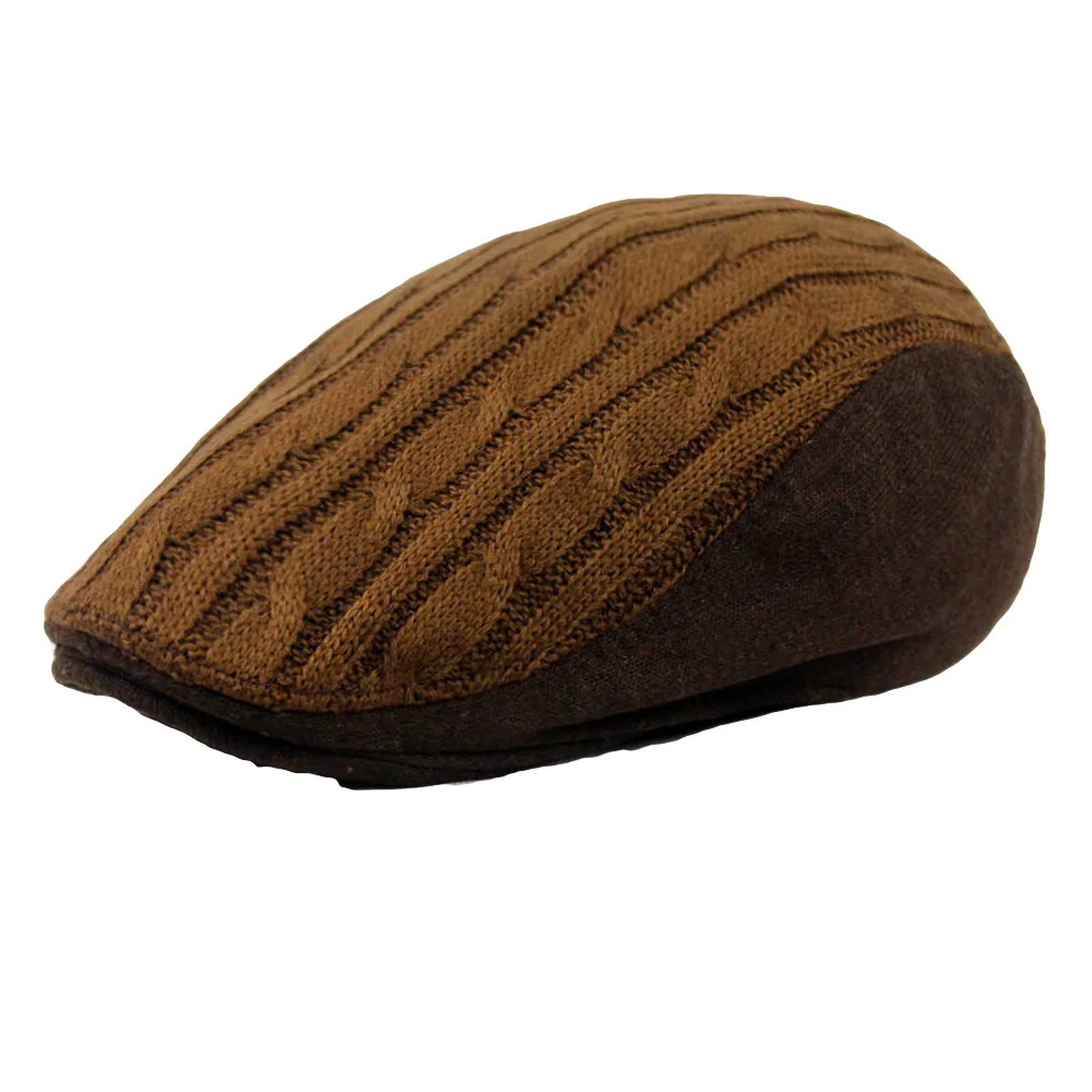 Мужская вязаная крючком шерстяная шляпа для вождения гольф Кепка в полоску берет
