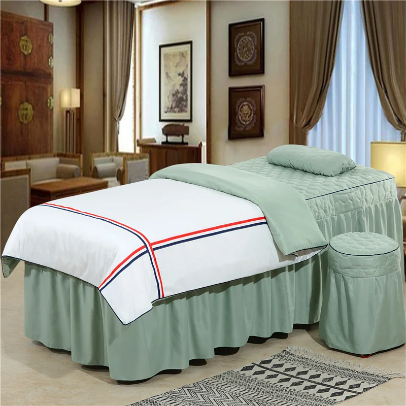 

4pcs SPA Luxury Bedding Sets Beauty Salon Bedspread 70*190cm 80*190cm Bed Skirt Duvet Cover Customized Size Logo