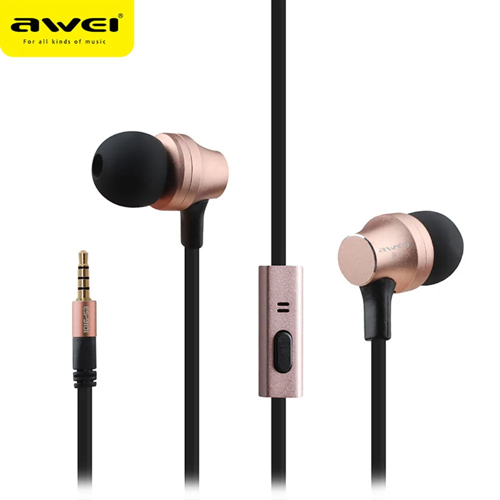 Awei Handsfree Headset Earphone Wired Headphone Head For In Ear Phone Bud Computer PC Earbud In-Ear Earpiece Auricular Handfree |