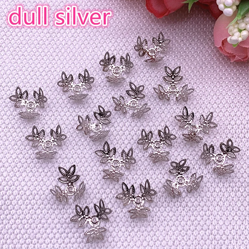 dull silver Новинка 100 шт./лот, пустотелая Цветочная фурнитура, конусные бусины, филигранные бусины, сделай сам, изготовление ювелирных изделий - Цвет: dull silver