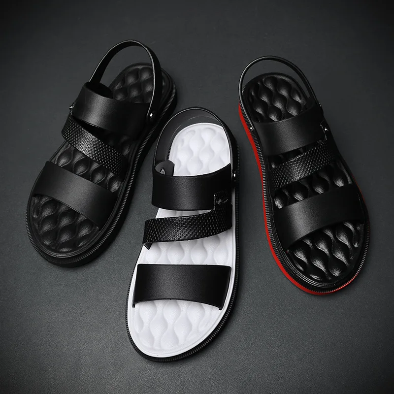 Мужские сандалии в стиле пэчворк красные черные повседневные удобные пляжные