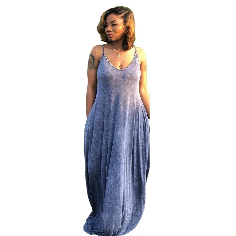 Женское длинное пляжное платье Wendywu повседневное свободное однотонное из денима